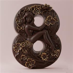 Silicone Mold - Woman on Number 8 with Flowers (March 8 Design)