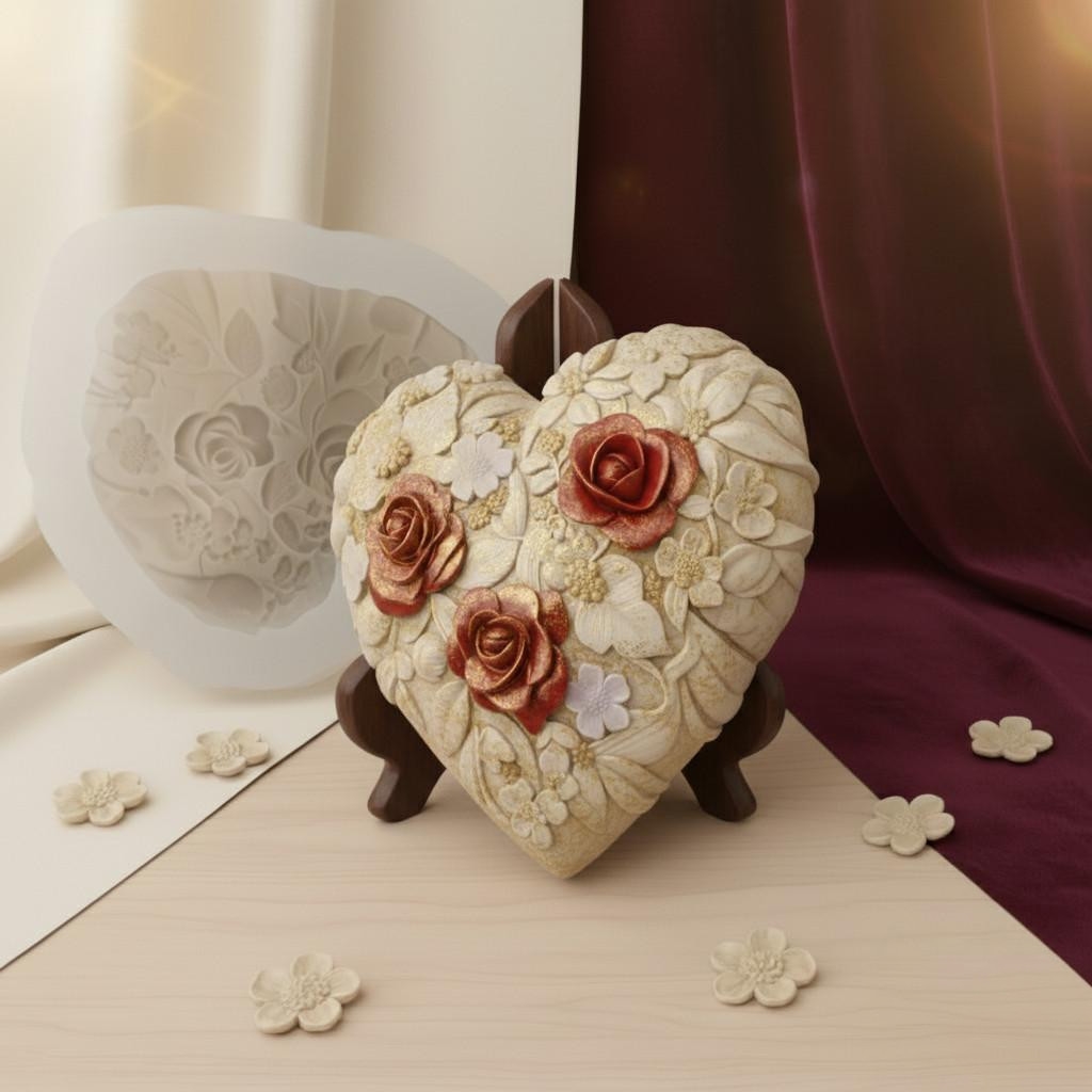 Silikona veidne - Sirds ar ziediem