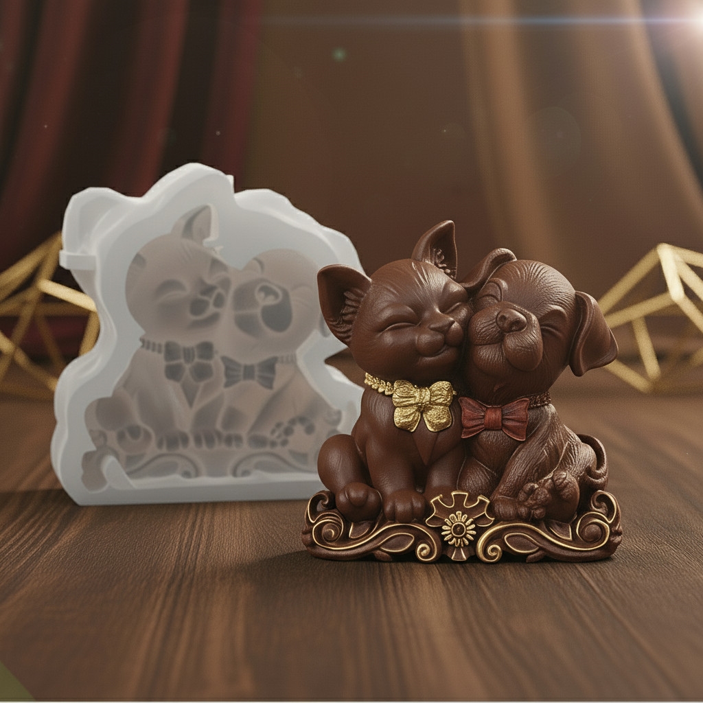 Silikoninė forma - Katė ir šuo draugai